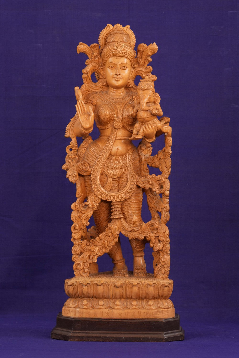 Image of Wooden Gowri Ganesh Sculpture
